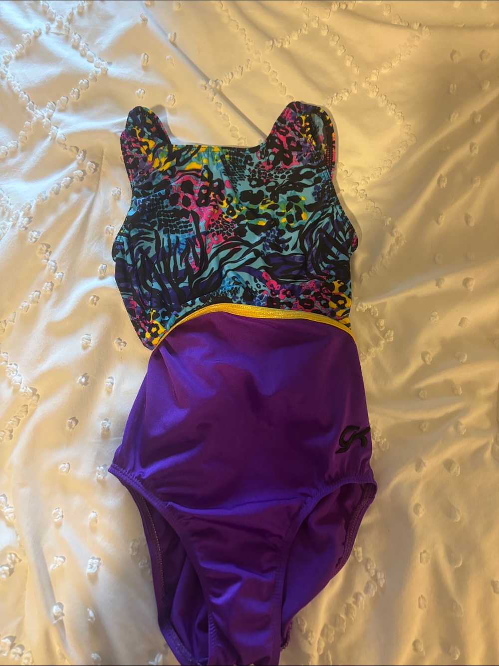 GK Purple Multicolor Girls' Printed Gymnastics Leotard